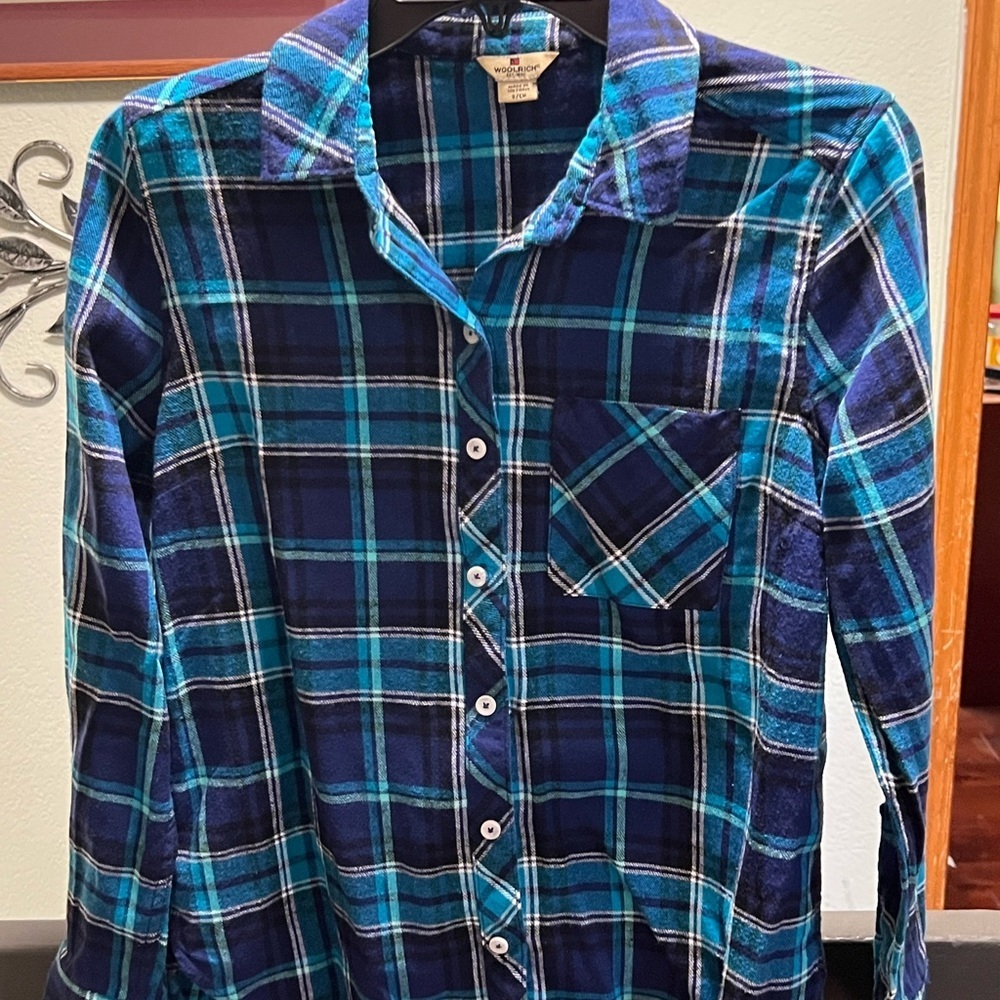 Woolrich Blue and Teal Plaid Button Down Shirt #62